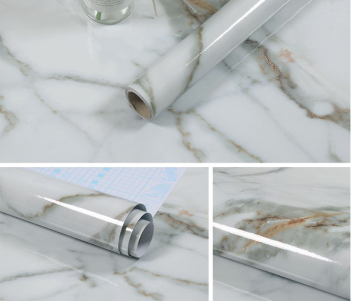 FN-PVC Waterproof Marble Adhesive Wallpaper for Kitchen, Countertop, Bathroom - White - Zoom Image 1