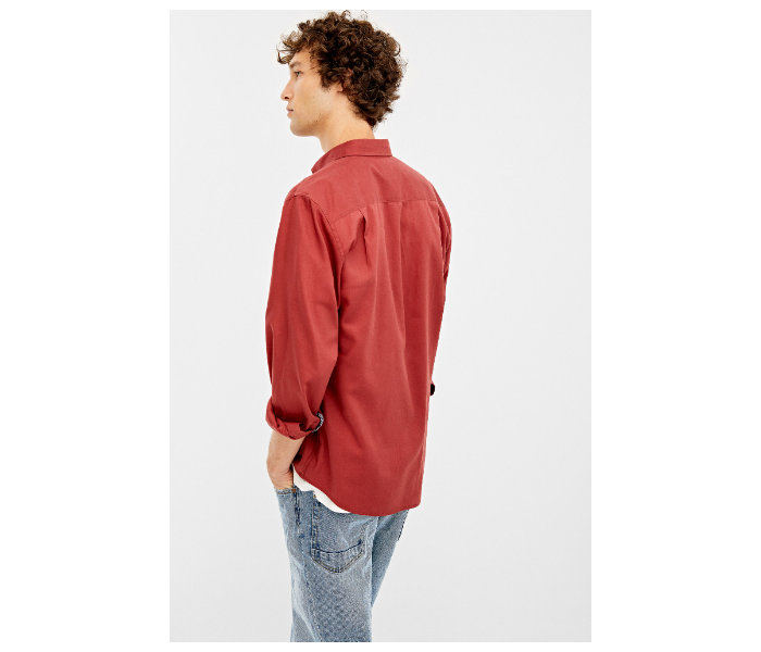 Springfield 027665068 XXXL Long Sleeve Plain Shirt for Men - Wine - Zoom Image 3