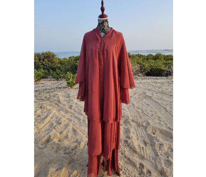 Casting Pearls AYSUN Large Layered Premium Quality Imported Soft Chiffon Abayas - Maroon - Zoom Image 1