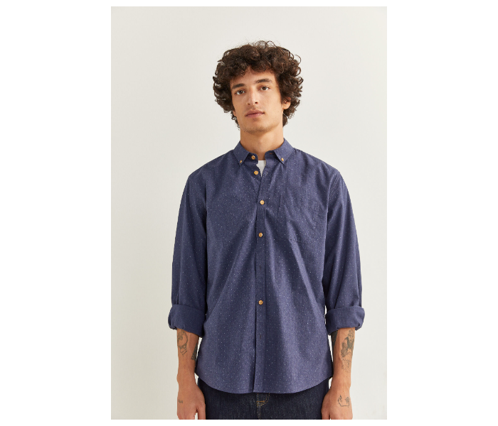 Springfield 028941819 Large Mircoprint Long Sleeve Shirts for Men - Blue - Zoom Image 1