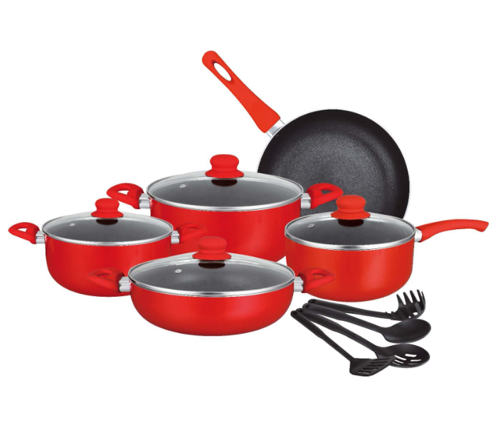 Insiya SV04 13 Piece Non-Stick Aluminium Cookware Set - Red - Zoom Image 1