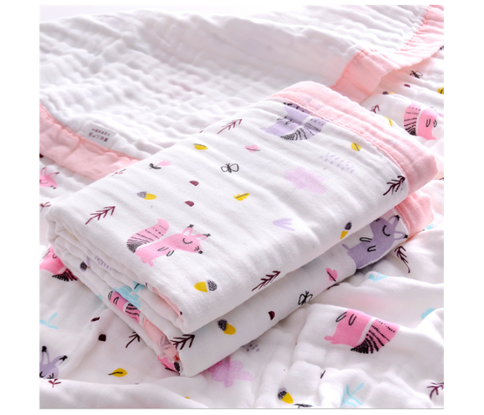 Phoenix MUSBLNK6LY 6 Layer Muslin Cotton Baby Swaddle Blanket - Baby Pink Border(Ice cream Print) - Zoom Image 1