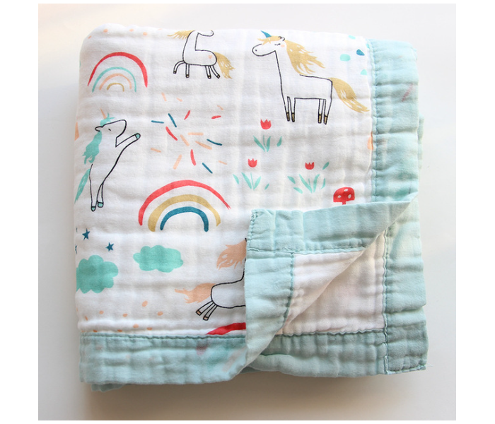 Phoenix MUSBLNK6LY 6 Layer Muslin Cotton Baby Swaddle Blanket - Light Blue Border(Dinosaur Print) - Zoom Image 2