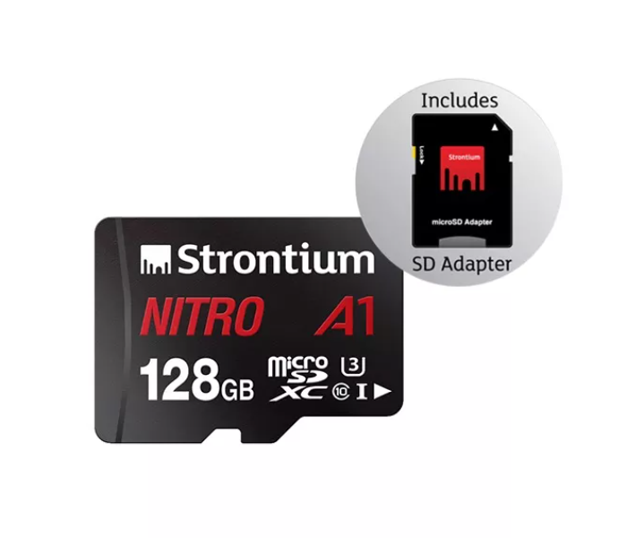 Strontium SRN128GTFU3A1A 128GB Nitro A1 MicroSD Card with Adapter - Black - Zoom Image 1