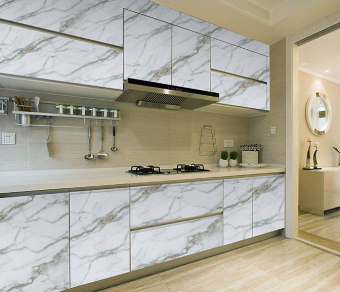 FN-PVC Waterproof Marble Adhesive Wallpaper for Kitchen, Countertop, Bathroom - White - Zoom Image 2