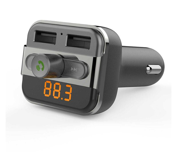 Porodo FMBT17 Dual USB Car Charger 15W Wireless Hands-Free Calling Car Kit With Built-In FM Transmitter Fast Charging Car Adapter with Micro SD Card Slot and Microphone - Black - Zoom Image 1