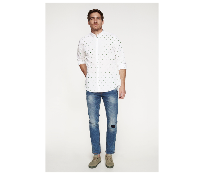 Springfield 028384399 Extra Small Mircoprint Long Sleeve Shirts for Men - White - Zoom Image 1