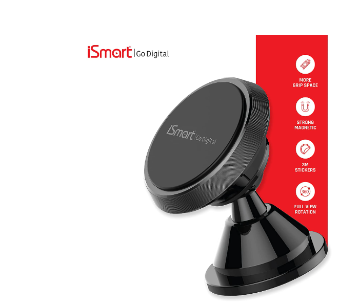 iSmart iHOLD-i10 Adjustable Car Dashboard Mount Magnetic Phone Holder - Black - Zoom Image 3