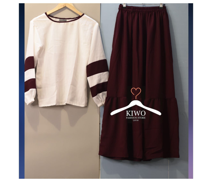 Kiwo KIWO108 Medium Top and Skirt - White and Maroon - Zoom Image