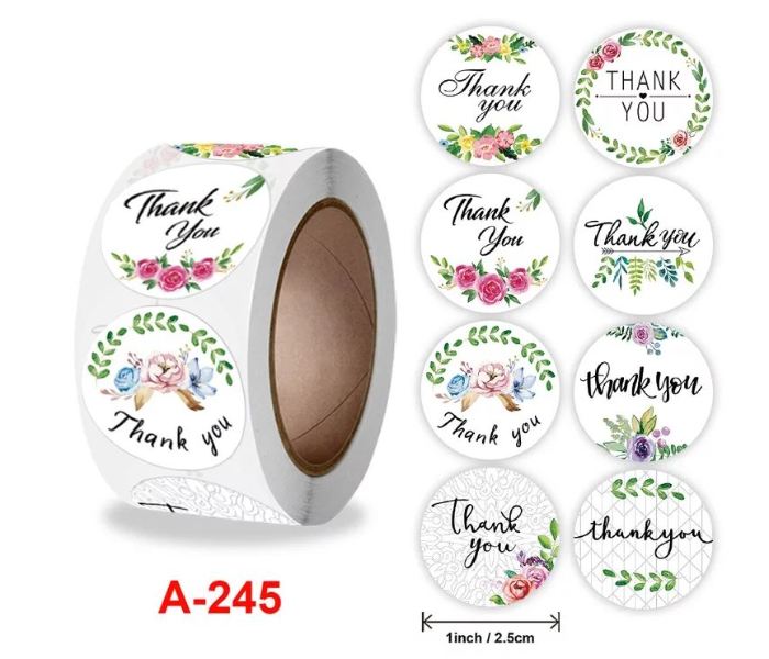 30 Pcs THANK YOU Flowers Stickers Round  - White - Zoom Image 1