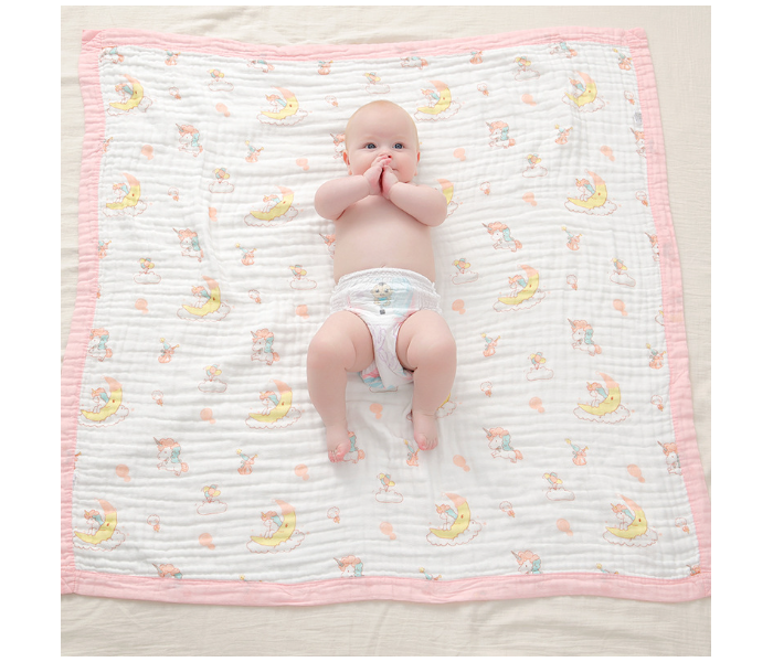 Phoenix MUSBLNK6LY 6 Layer Muslin Cotton Baby Swaddle Blanket - Light Blue Border(Whale Print) - Zoom Image 6