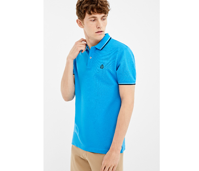 Springfield 143601585 Small Basic Slim Fit Polo Shirt for Men - Blue - Zoom Image 2