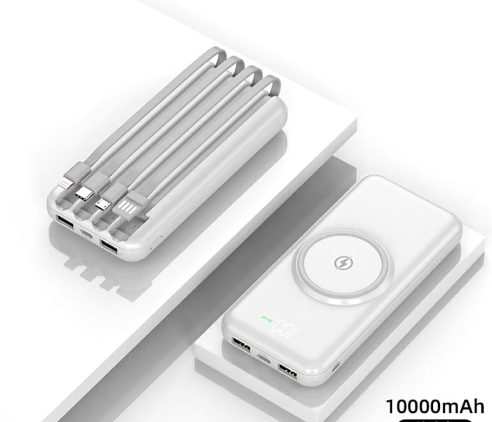 TMH 10,000mAh Qi Wireless Charger Power Bank for iPhone Samsung Xiaomi Powerbank Built-in Cable External Battery Wireless Power bank-White - Zoom Image 2