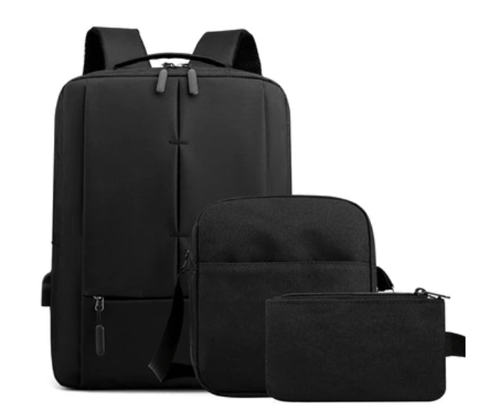 Set of 3 Backpack 15.6 inch USB Charging Laptop Bag - Black - Zoom Image