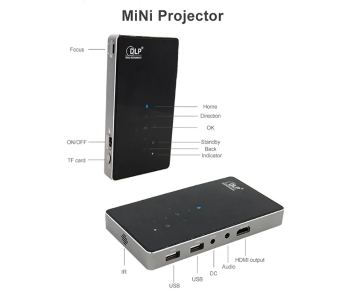 P8 Portable HD DLP LED Mini Projector - Black - Zoom Image 5