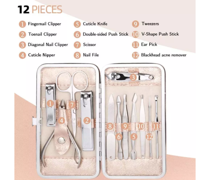 FN- Professional Pedicure Set For Women 12 Pieces Nail Clippers With Portable Travel Case - Rose Gold  - Zoom Image 2