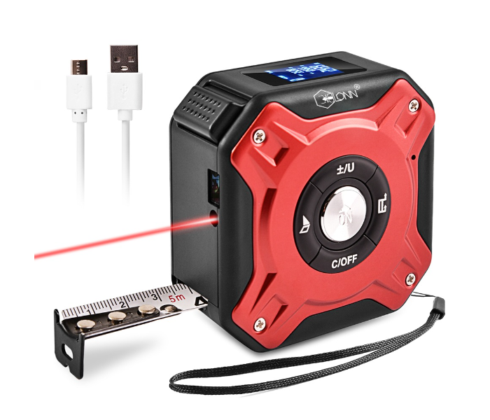 HARDELL 2-in-1 Multifunctional Laser Tape LCD Digital Display for Measuring Area-Volume Multifunctional Laser Distance Meter with USB Charging - Red - Zoom Image 2