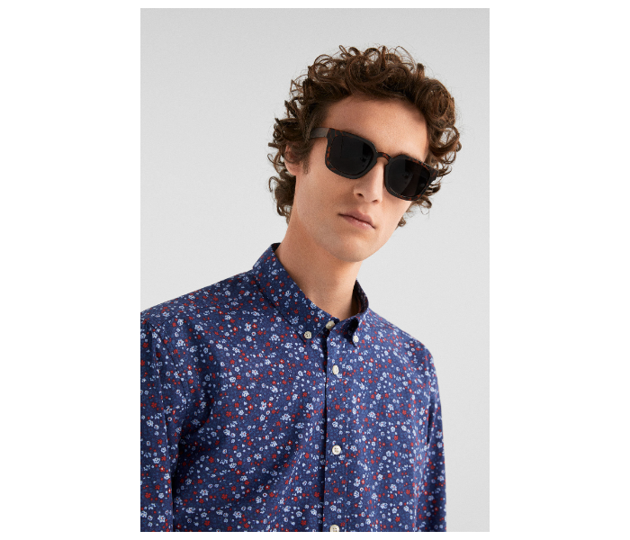 Springfield 028535812 Medium Mircoprint Long Sleeve Shirts for Men - Medium Blue - Zoom Image 2