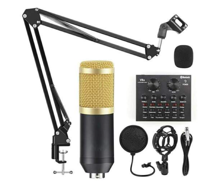 Condenser Microphone Kit with Live V8 Sound Card Audio Mixer Pro Audio Studio Recording and Broadcasting - Black - Zoom Image 2