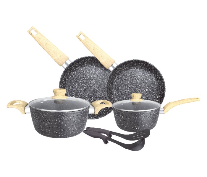 Insiya SV22 8 Piece Premium Granite Coated Aluminium Cookware Set - Grey - Zoom Image 1