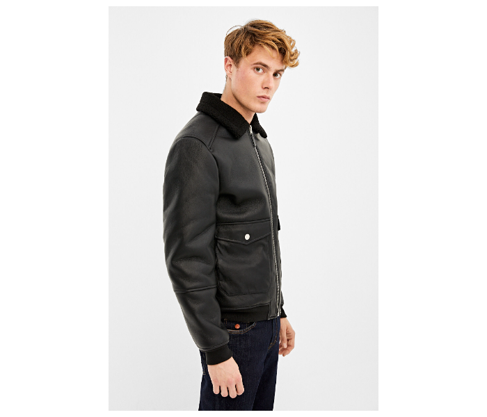 Springfield 048634501 Medium PU Jacket for Men - Black - Zoom Image 3