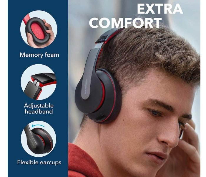 Anker Soundcore Life Q10 Wireless Deep Bass Bluetooth Headphone - Black and Red - Zoom Image 6