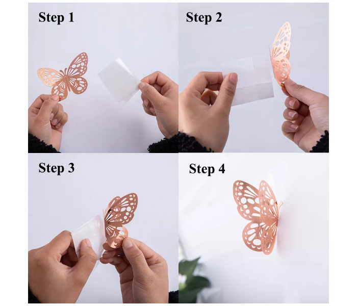 OEM 12 Piece 4D Hollow Butterfly Decoration Wall Sticker - Rose Gold - Zoom Image 5