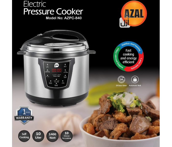 Azal YBW10-140 1400W 10 Litre Stainless Steel Electric Pressure Cooker - Silver - Zoom Image 3