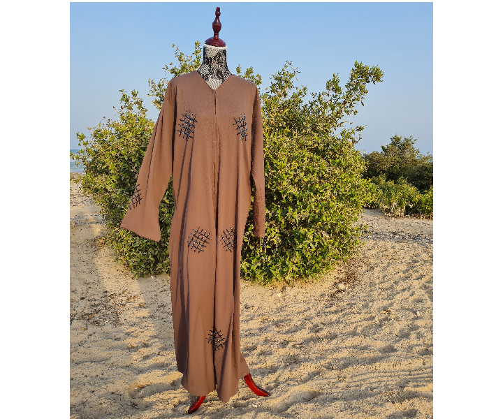 Casting Pearls HAZEL HEAVEN Large Mesh Hand work Abaya Designer Collections - Brown - Zoom Image 1