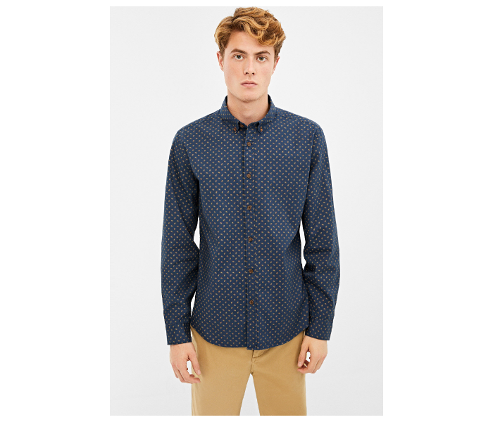 Springfield 028679612 Extra Small Mircoprint Long Sleeve Shirts for Men - Medium Blue - Zoom Image 1