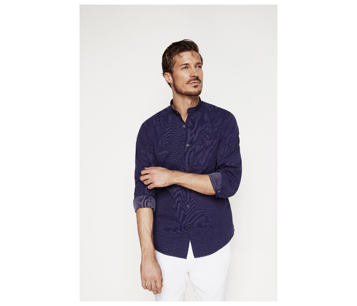 Springfield 027355411 Small Long Sleeve Plain Shirt for Men - Dark Blue - Zoom Image 2