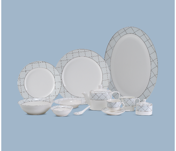 Insiya SV211 56 Piece Superior Quality New Bone China  Dinner Set- White - Zoom Image 1