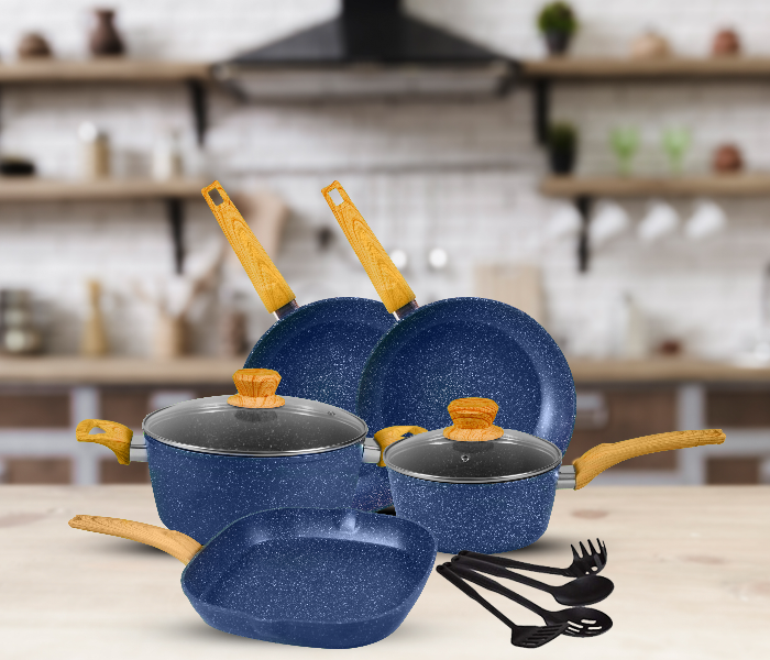 Insiya SV12 11 Piece Premium Granite Coated Aluminium Cookware Set - Blue - Zoom Image 2