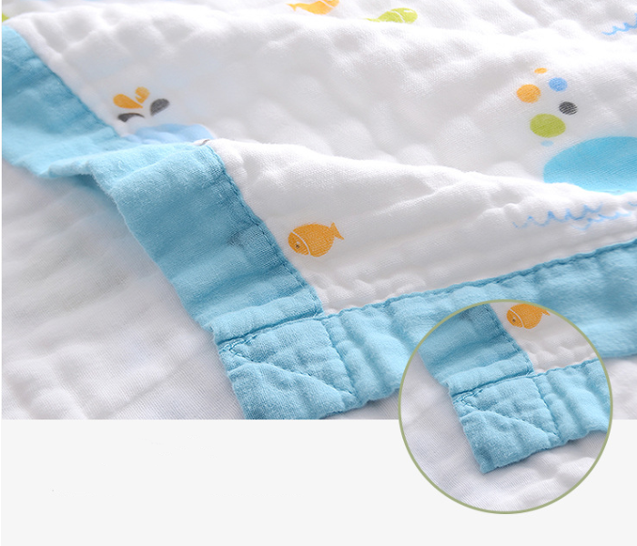 Phoenix MUSBLNK6LY 6 Layer Muslin Cotton Baby Swaddle Blanket - Light Blue Border(Pine Tree Print) - Zoom Image 2