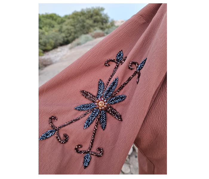 Casting Pearls HAZEL HEAVEN Small Designer Collections Pastel Abaya with Beautiful Handwork - Brown - Zoom Image 3