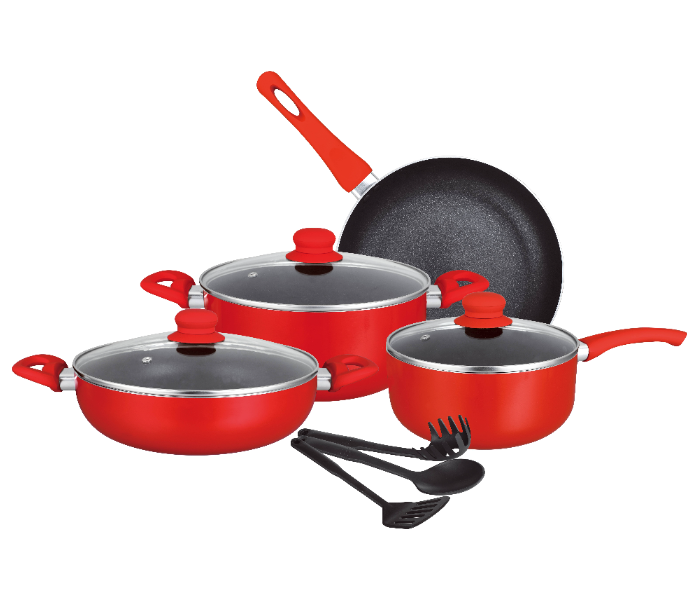 Insiya SV01 10 Piece Non-Stick Aluminium Cookware Set - Red - Zoom Image 1