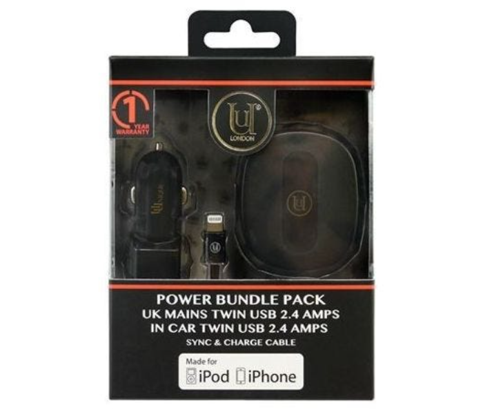 Uunique London UUOOSMCICC2B Dual USB Bundle Pack with Main Charger and Car Charger - Black - Zoom Image 1