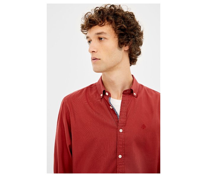 Springfield 027665068 XXXL Long Sleeve Plain Shirt for Men - Wine - Zoom Image 2