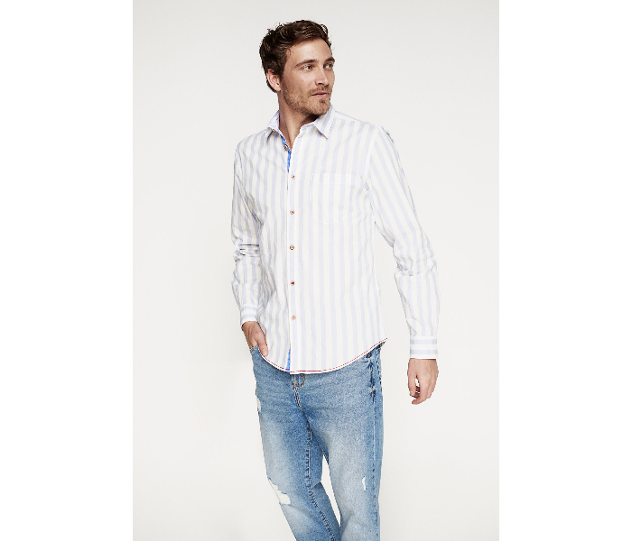 Springfield 094313414 XXL Long Sleeve Casual Stripped Shirt for Men - Medium Blue - Zoom Image 2