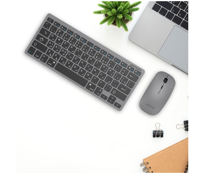 Porodo PD-BTKBMCO-GY Wireless Super Slim and Portable Bluetooth Keyboard with Mouse - Gray - Zoom Image 2