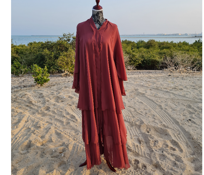 Casting Pearls AYSUN Medium Layered Premium Quality Imported Soft Chiffon Abayas Maroon - Zoom Image 3