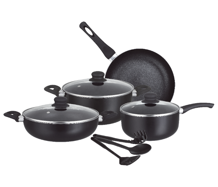 Insiya SV03 10 Piece Non-Stick Aluminium Cookware Set - Black - Zoom Image 1