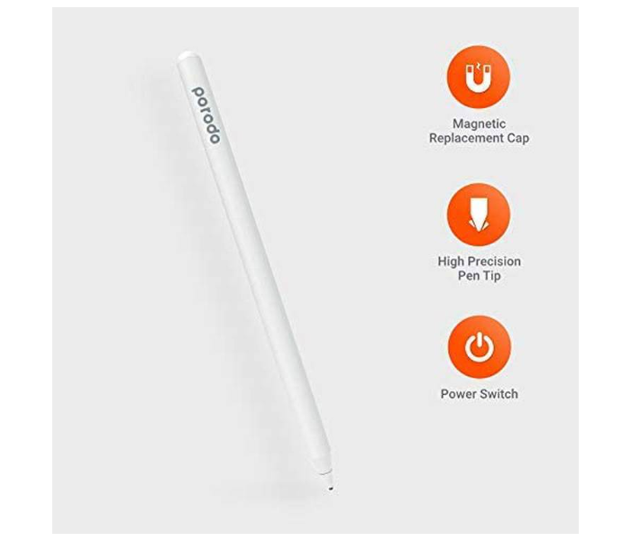 Porodo PD-MGPEN-WH 1.5mm Nib Universal Compatible with iOS and Android Tablets Devices Magnetic Attachment Stylus Pencil - White - Zoom Image 2