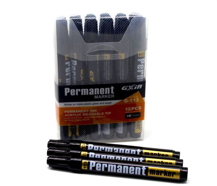 Permanent Marker Black 12pcs-Box Waterproof - Zoom Image