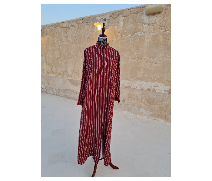 Casting Pearls ILHAM Formal Wears Free Size Street Style Abaya With Maroon Outer Stripes - Maroon - Zoom Image 5