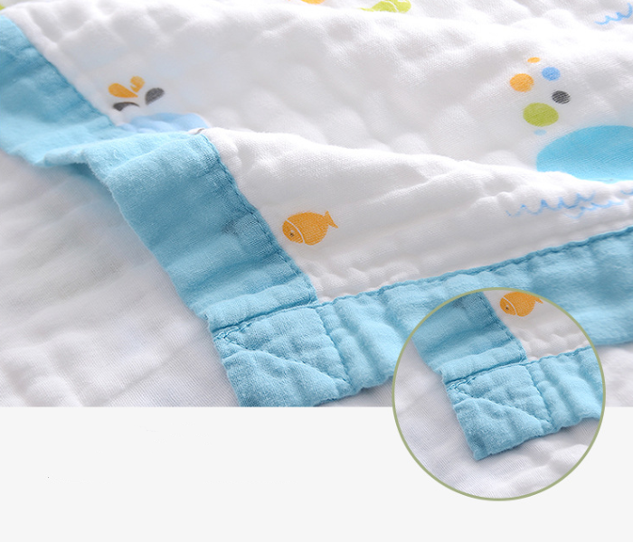 Phoenix MUSBLNK6LY 6 Layer Muslin Cotton Baby Swaddle Blanket - Light Blue Border(Dinosaur Print) - Zoom Image 3