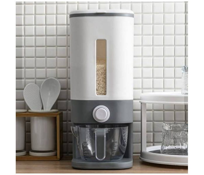 Rice or Pulse 10Kg Dispenser with Measuring Cup - White and Grey - Zoom Image 1