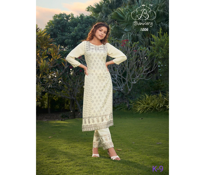 Guarantee Foil Print Rayon XXL Kurti - Cream - Zoom Image