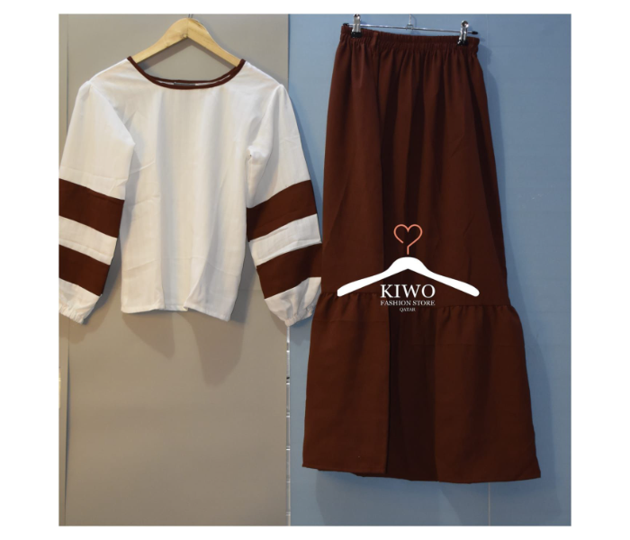 Kiwo Large Skirt and Top - White and Brown - Zoom Image