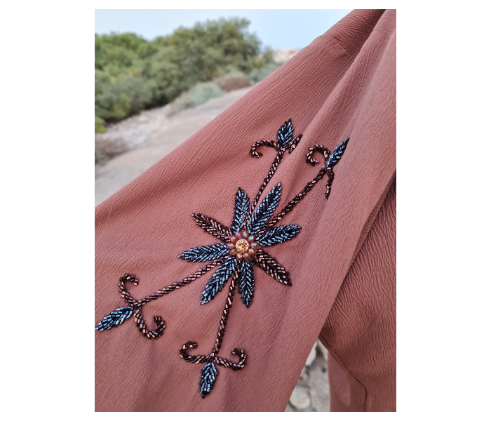 Casting Pearls HAZEL HEAVEN Free Size Designer Collections Pastel Abaya with Beautiful Handwork - Brown - Zoom Image 3